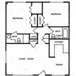 Floor plan for 2 beds, 2 baths, 941 sqft